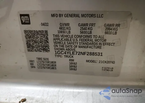 2022 Chevrolet Silverado K2500 Heavy Duty z USA, uszkodzony, nr VIN 1GC4YLE72NF288531
